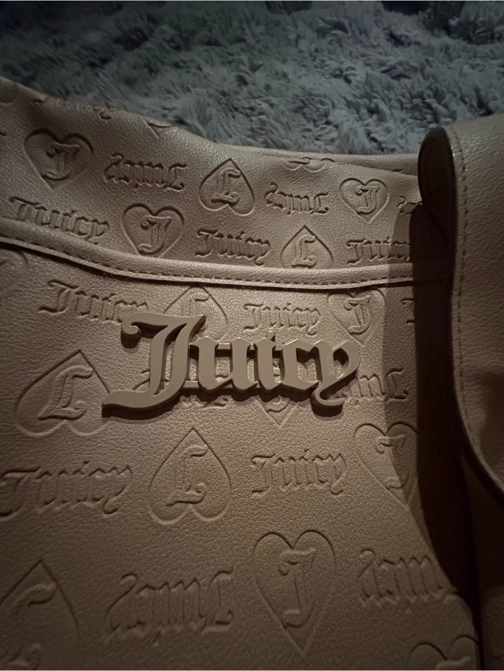Juicy Couture Cream Embossed Dome Satchel with Charm